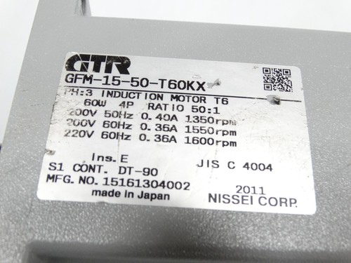 NISSEI GFM-15-50-T60KX MOTOR USED (1229180920 - ) - Picture 3 of 3