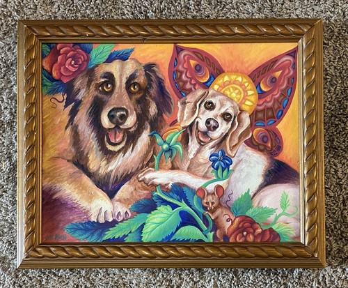 Original Ölgemälde Hund Gemälde Lustige Hunde Blumen Moderne Kunst Leinwand Farben