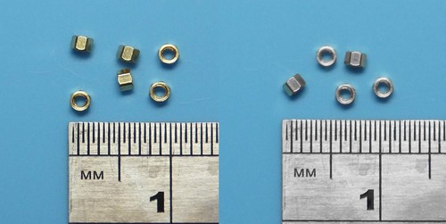 Miniatur Messing Sechskant offene volle Mutter x10 M0,6 M0,8 M1.0 M1.2 M1.4 M1.6 - Bild 6 von 7