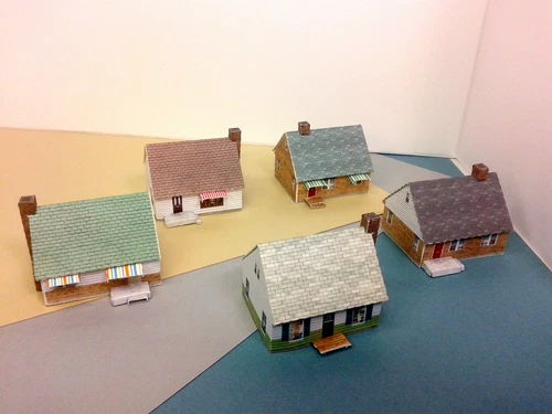 Z Scale Building - Cardstock Cape Cod Style or Wartime Houses (set of 5)