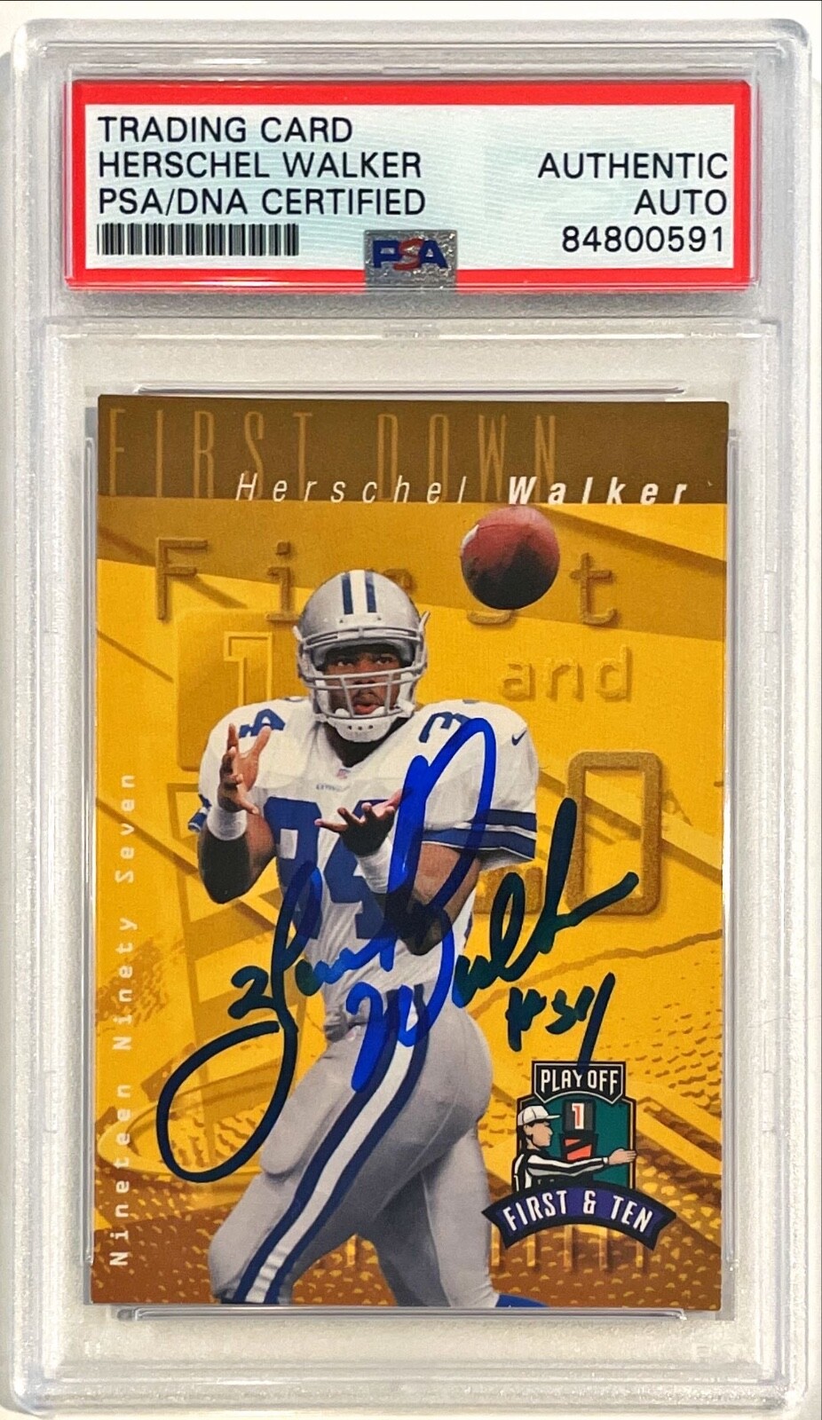 Herschel Walker Autographed Signed Dallas Cowboys 1997 Playoff Auto Card #34 PSA/DNA 