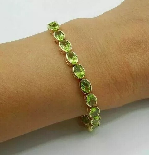 Engagement Oval Cut Lab-Created Peridot Tennis Bracelet 14k Rose Gold Plated 7" - Picture 2 of 4