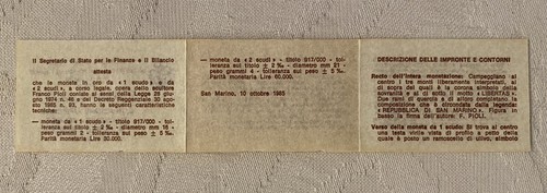 SAN MARINO 2 Scudi e 1 Scudo Oro 1985 Monete Nuova Monetazione FDC AU 917/000 - Foto 9 di 14