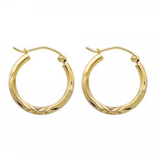 Kleine Creolen 14 Karat Gelbgold Diamantschliff Oro Aretes Arracadas - Bild 15 von 22