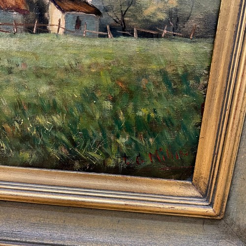 oil on canvas, signed T. C. Millin, landscape with path and wagon - Picture 6 of 8