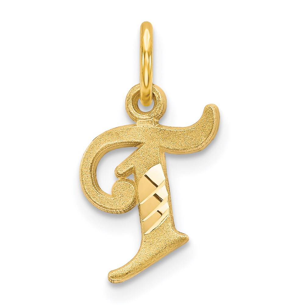14k Yellow Gold Letter T Initial Charm Pendant