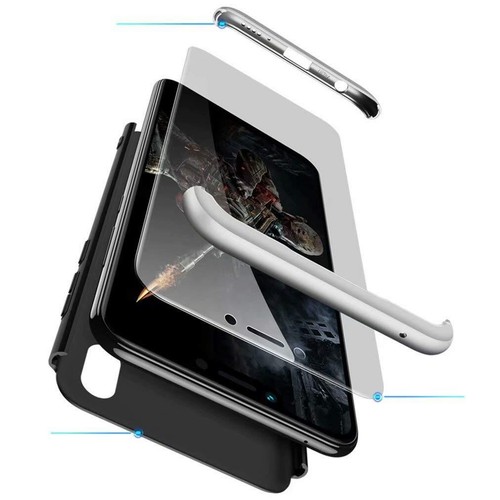 Huawei P20 Lite Custodia Protezione 360° 3 in 1 Silicone Nero/Argento Set - Foto 2 di 4