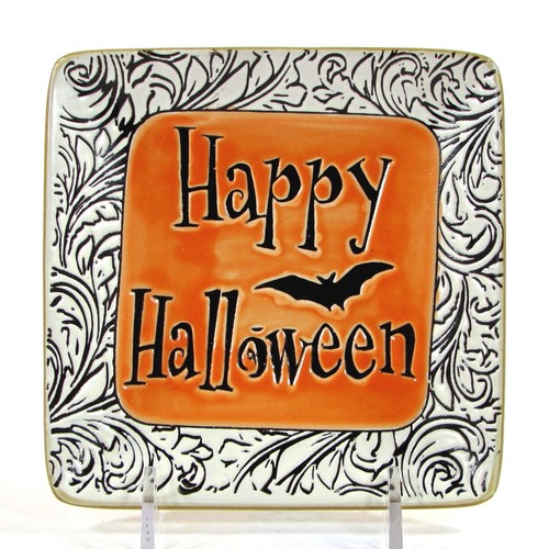 Spectrum Designz SPOOKED 5" Appetizer Plate Set 4P Orange Black Halloween Bat - Picture 7 of 12