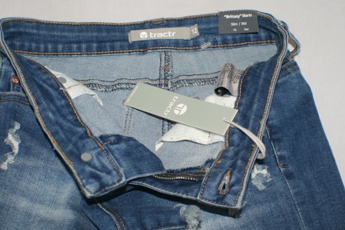 Tractr Brittany Girls Shorts Sz 12 Blue Denim Slim Fit Mid Rise Distressed NWT - Picture 6 of 7
