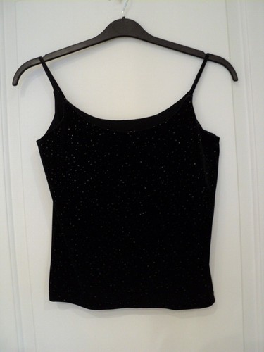 MARKS & SPENCER VINTAGE Women Black Velvet Sparkle Support Strappy Top Size 12 - Picture 6 of 16