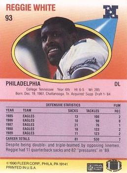 Reggie White 1990 Fleer #93 Philadelphia Eagles - Picture 2 of 2