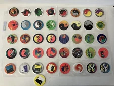 Vintage Milkcaps 90’s Lot of 41 Yin Yang Milkcaps Pogs Neon Unique  w/ Sleeves