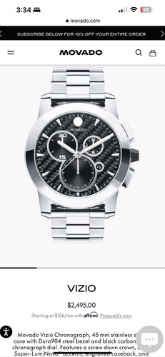 Movado Mens Watch 0606551 Vizio Swiss Quartz Chronograph Black Dial Silver Steel - Picture 10 of 11