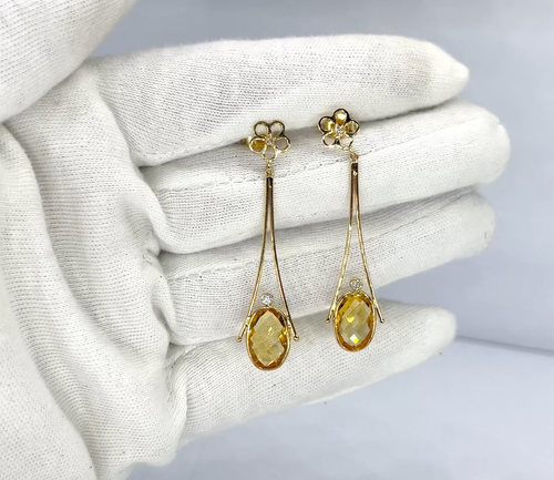 Natural Citrine Diamond Dangle Drop 18k Yellow Gold Fine Earrings - Video 1 of 1