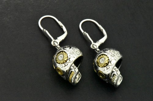 925 Sterling Silver Day of the Dead Memento Mori Sugar Skull LeverBack Earrings - Picture 8 of 10