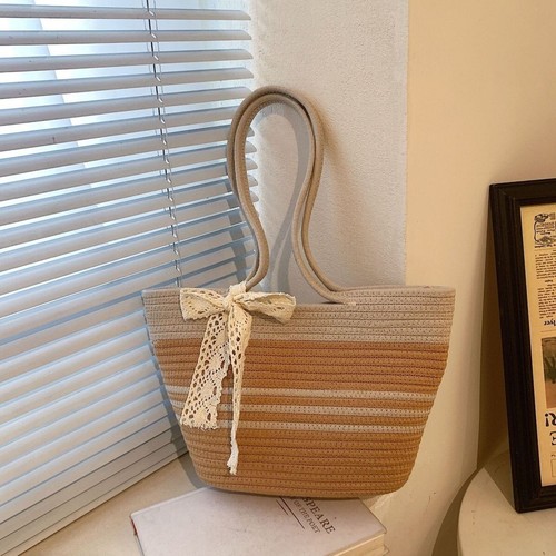 Woven Straw Tote Bag Large Capacity Summer Shoulder Bags with Zipper Handbag - Picture 18 of 24