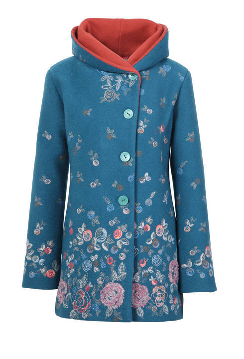 Ivko WINTER 2018 2019 Mantel petrol blau Wolle Coat with Embroidery Blaumen 82504 Ivko WINTER 2018 2019 Mantel petrol blau Wolle Coat with Embroidery Blaumen 82504