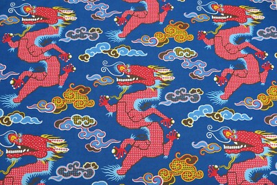 SCHUMACHER VORHANGSTOFF DESIGN Magischer Ming Drache 2,5 METER MARINE LEINENMISCHUNG