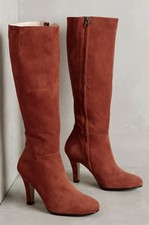 Anthropologie Lenora Delia Boots Suede Tall Knee Rust Side Zipper Heel 39 Nib