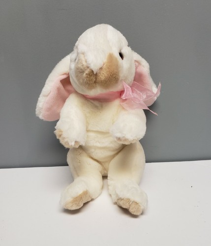 Commonwealth White Plush Stuffed Easter Bunny Rabbit Pink Bow 10" Realistic - Picture 5 of 13