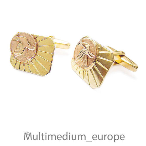 585er Gold Manschettenknöpfe Sonne Friedens Taube 14ct cuff links peace dove sun - Bild 3 von 6