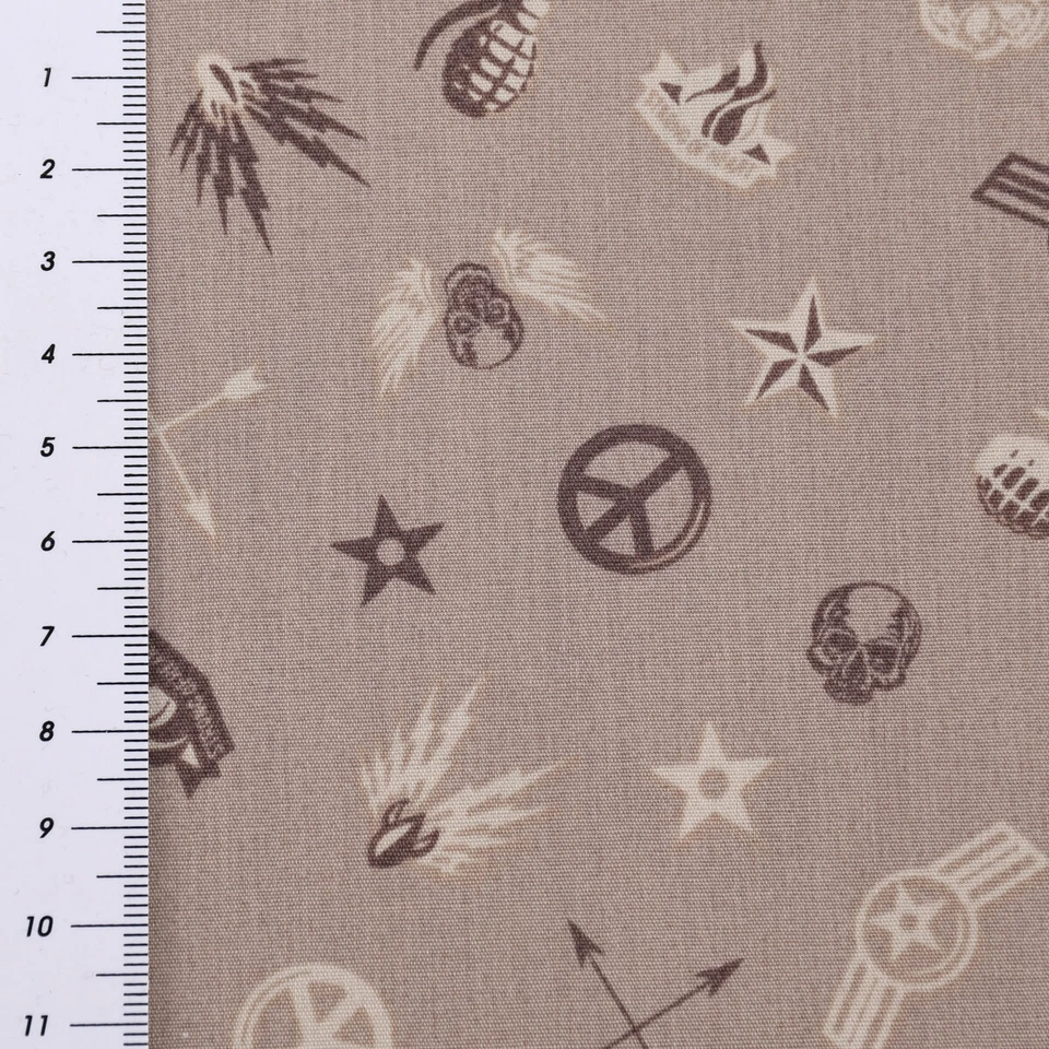 Baumwollstoff Popeline Militär Sterne Abzeichen taupe braun beige 1,5m Breite - Bild 3 von 4