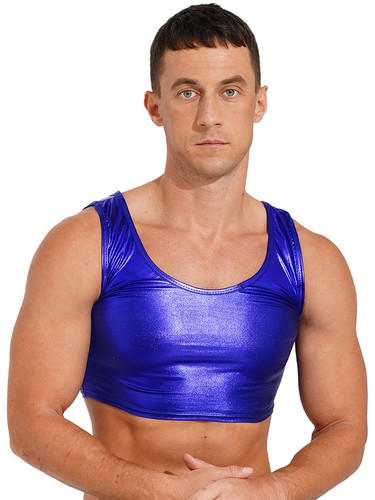Men's Top Shiny Glossy Metallic Long Sleeve/Sleeveless T-shirt Party Club-wear - Picture 107 of 148