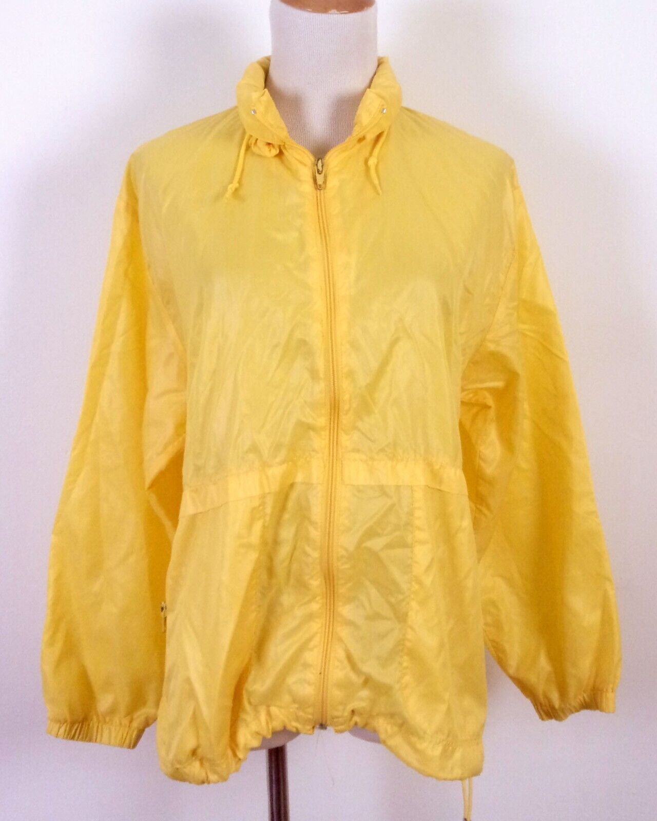 vintage 70s Lady Van Heusen Full Zip Solid Yellow Windbreaker Jacket Hoodie L