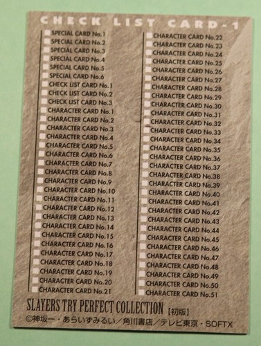 SLAYERS Try Anime Perfect - Tarjeta Especial de Lámina #1 Lista de Verificación 1998 Movic Japón - Imagen 2 de 2