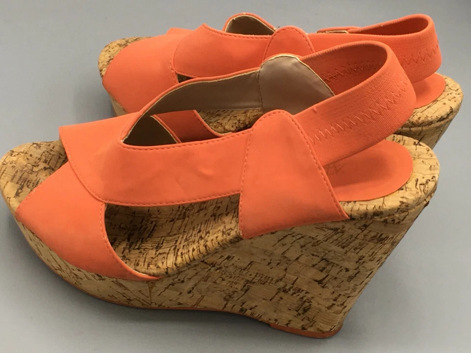 Zapatos con plataforma de cuña CATO para mujer de tela naranja punta abierta talla 8M 4,5" Foto 4 de 4