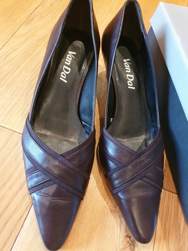 Van Dal Pelle II Brown Nappa Leather Slip-on Shoes UK 6 EU39 2" Heels with Cross - Picture 2 of 7