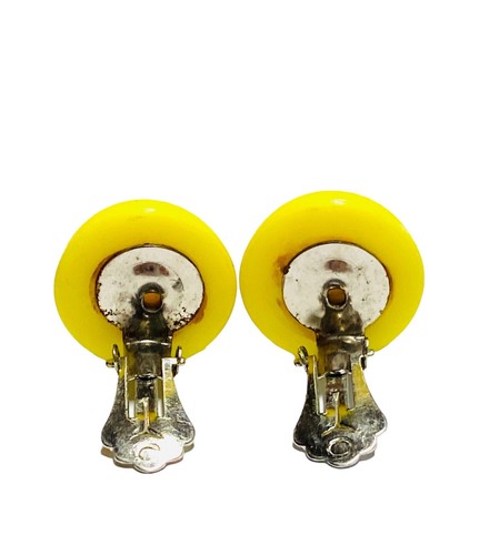 Costume Lucite Vintage Giallo Circolare Cupola Clip On Orecchini Bottone 3/4" Plastica - Foto 11 di 24
