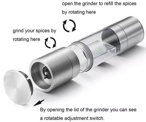 2 In 1 Stainless Steel Manual Pepper Salt Spice Mill Grinder Kitchen Gadget HO - Picture 2 of 19