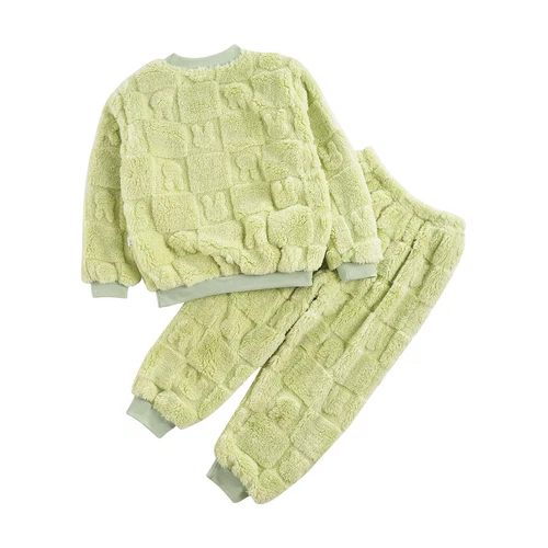 Kids Childrens Warm Fleece Pyjamas Set For Girls Boys Sleepwear 2 Pieces Sets - Bild 19 von 56