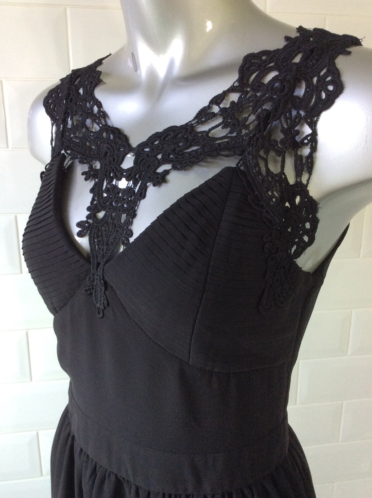 SIZE 8 CLUB L BLACK CHIFFON COCKTAIL DRESS BLACK LACE GOTH WHITBY PARTY