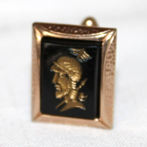 MCM 1950s Signed Hickok Roman Warrior Soldier Black & Gold Toned Cuff Links-BRC - Picture 2 of 9