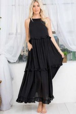 SWEET LOVELY BY JEN SLEEVELESS TIERED MAXI DRESS IN BLACK SIZE SMALL