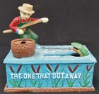 VINTAGE Cast Iron Mechanical Bank Fisherman The One That Got Away WORKING — photo 3