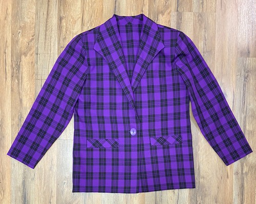 Vintage Donovan-Galvani Purple & Black Plaid Suit Jacket Size 10 Skirt Size 12 - Picture 11 of 13