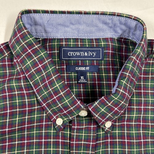 Men's Crown & Ivy Long Sleeve Button Down Check Plaid Flannel Shirt XL Elbow Pad - Picture 5 of 15