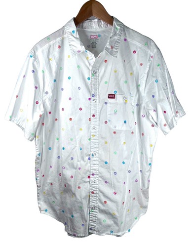 DISNEY MARVEL Men’s Large Pride Camp Button Down Shirt Rainbow Short Sleeve Logo - Picture 7 of 24