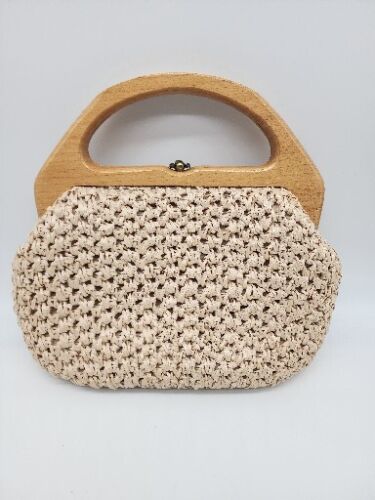 Vintage Raffia Purse Magid New York Made in Japan Wooden Handles Metal Clasp EUC