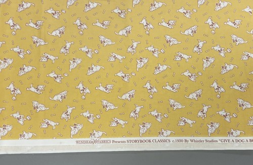 30’s REPRODUCTION STORYBOOK CLASSICS GIVE A DOG A BONE COTTON FABRIC Yellow - Picture 2 of 2