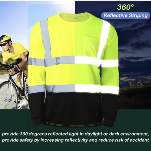 Camisetas de seguridad Hi-Viz manga larga con cintas reflectantes negras - Imagen 4 de 28