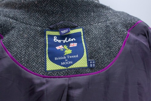 Boden Womens Blazer British Tweed By Moon UK 14 US 10 Grey Herringbone 100% Wool - Picture 14 of 23