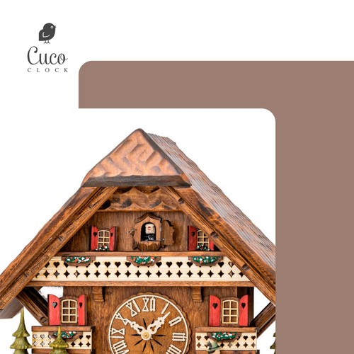Reloj de cuco "Leñador con perro pastor" Reloj de pared de madera - Imagen 3 de 4
