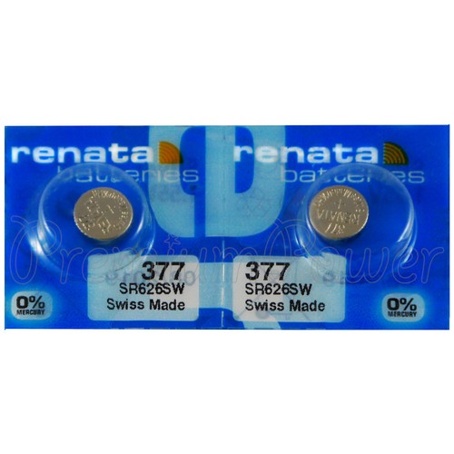 2 x Renata 377 Silberoxid Batterien 1,55V SR626SW SR66 376 Uhr 0% Quecksilber - Bild 1 von 1