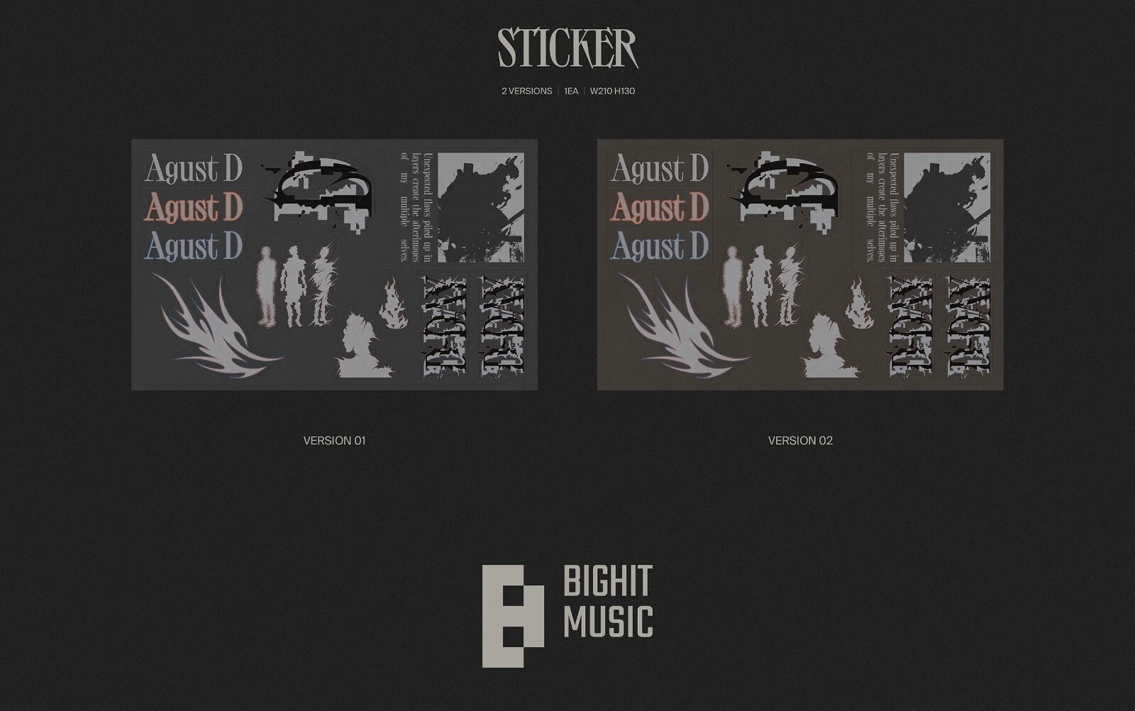 Agust D SUGA BTS album cover with light gray text, abstract purple and black artwork, and BIGHIT Music logo.