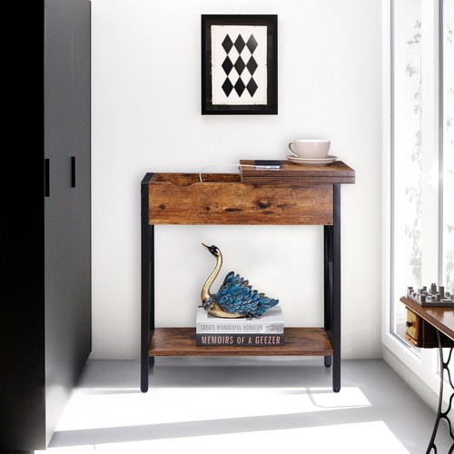 Mesa consola de 24" en forma de X con tapa abierta abatible con cargador estante mesa auxiliar decoración del hogar - Imagen 9 de 12