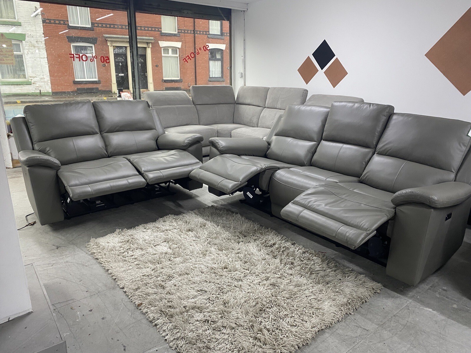 Brand New Ex Display Furniture Village Electric Recliner Grey 3+2